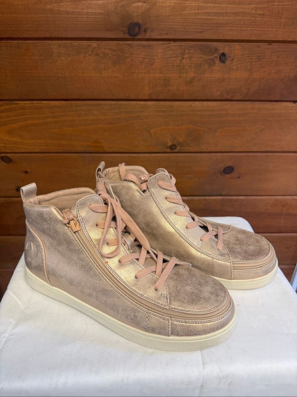 BILLY Womans Footwear Lace Mid Top Sneakers /rose gold Sz 9.5 WIDE